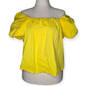 Alex Marie Yellow Off Shoulder Puff Sleeve Blouse Cotton Stretch Size M
